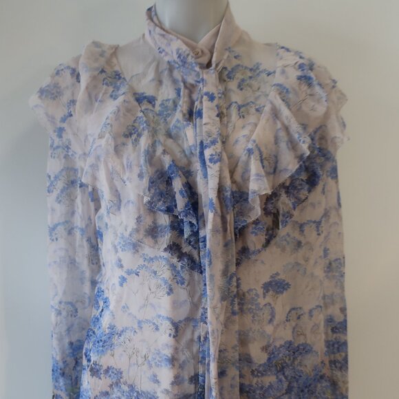 Women Zimmermann Blue Cornflower Print 2Pc Silk Blend Luminous Blouse Top 2 US/M - Picture 4 of 16